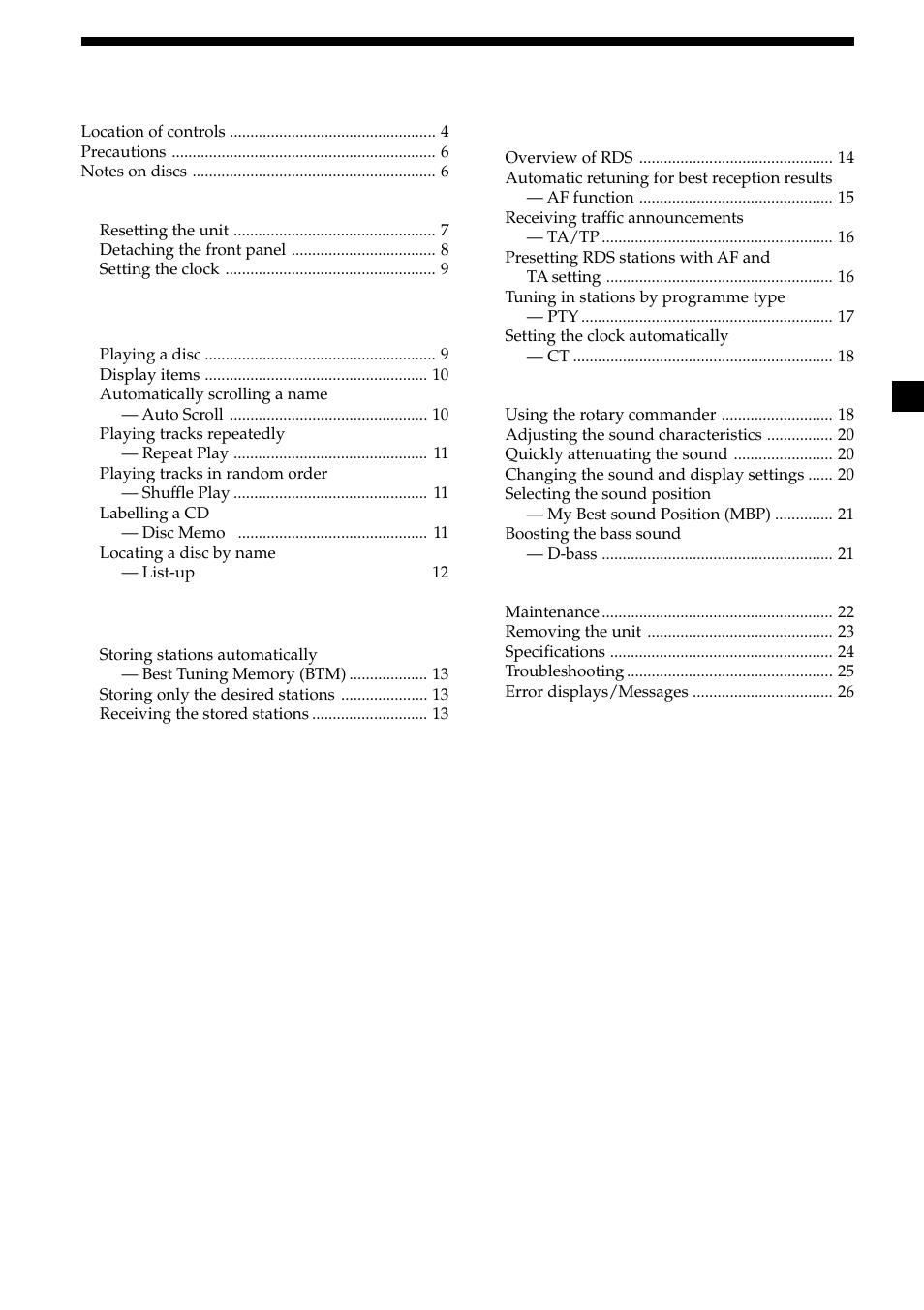 3table of contents, Getting started, Cd player cd/md unit (optional) | Radio, Other functions, Additional information | Sony CDX-CA600 User Manual | Page 3 / 132