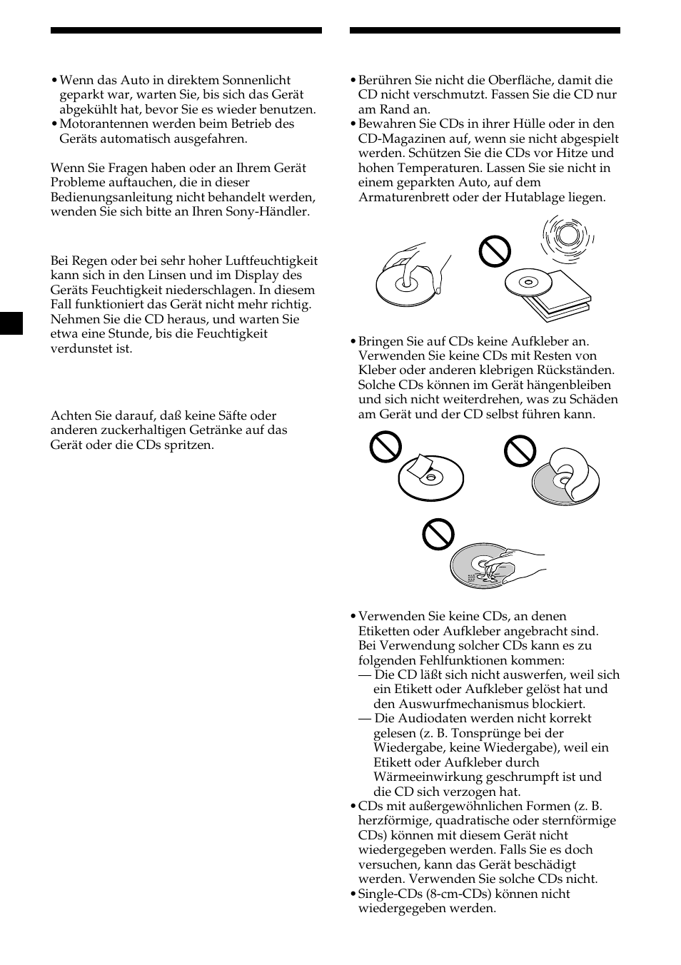 6sicherheitsmaßnahmen, Hinweise zu cds | Sony CDX-CA600 User Manual | Page 32 / 132