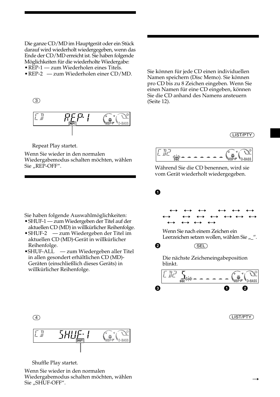 11 wiederholtes wiedergeben von titeln, Benennen einer cd | Sony CDX-CA600 User Manual | Page 37 / 132