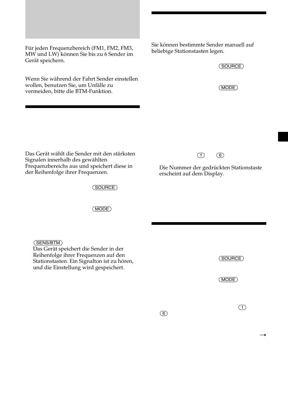 Radio, Automatisches speichern von radiosendern, Speichern bestimmter radiosender | Einstellen gespeicherter sender | Sony CDX-CA600 User Manual | Page 39 / 132