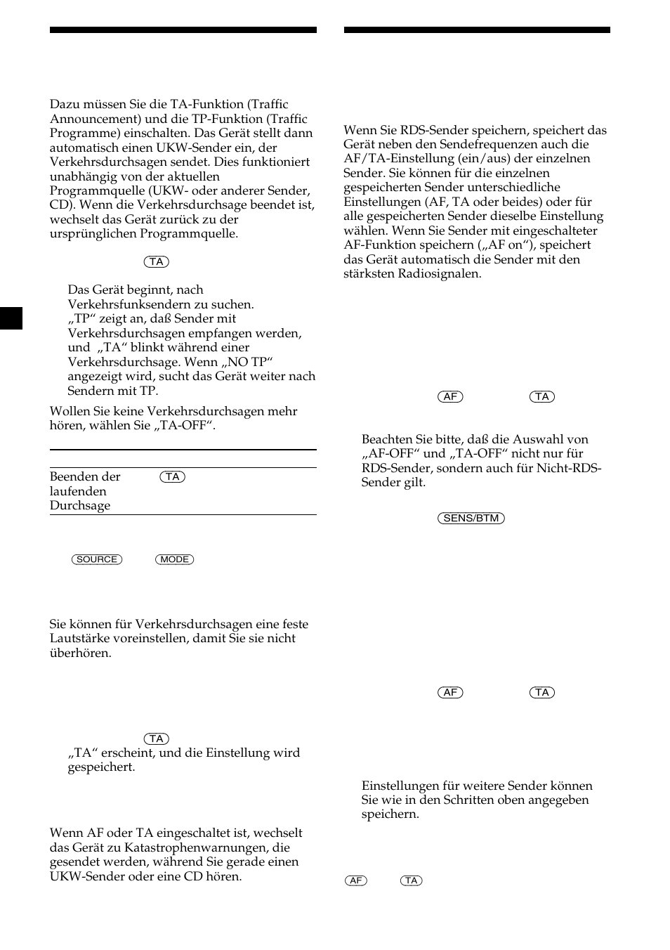 Empfang von verkehrsdurchsagen | Sony CDX-CA600 User Manual | Page 42 / 132