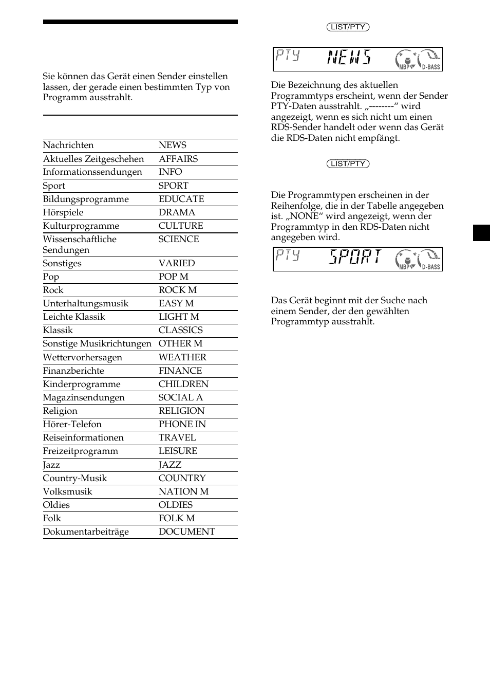 17 einstellen von sendern nach programmtyp | Sony CDX-CA600 User Manual | Page 43 / 132
