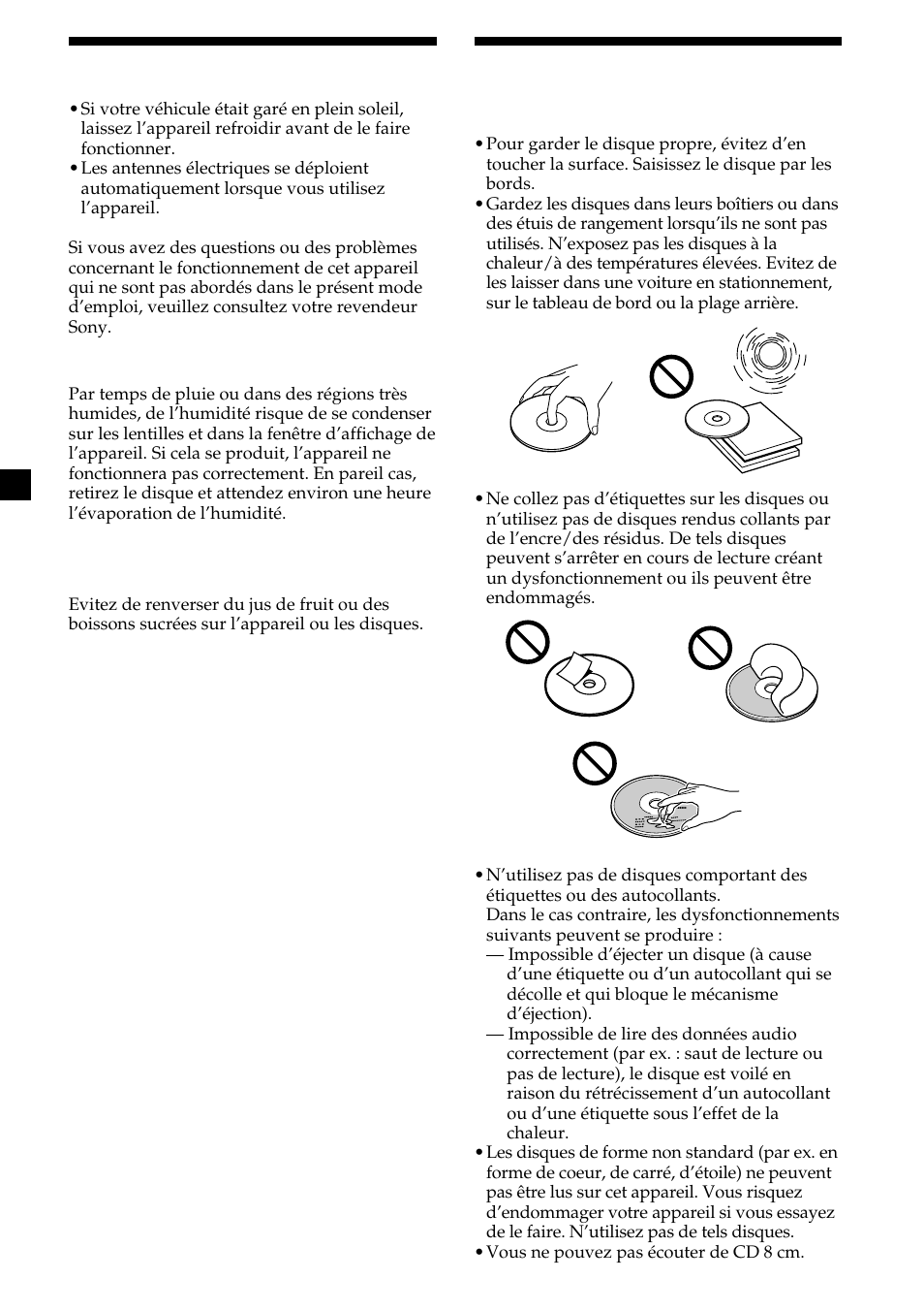 6précautions, Remarques sur les disques compacts | Sony CDX-CA600 User Manual | Page 58 / 132