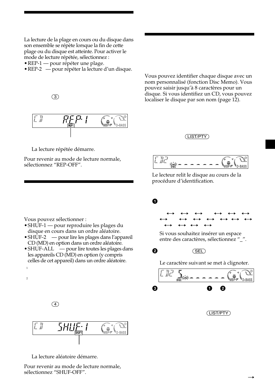 11 lecture de plages répétée, Lecture de plages dans un ordre quelconque, Identification d’un cd | Sony CDX-CA600 User Manual | Page 63 / 132