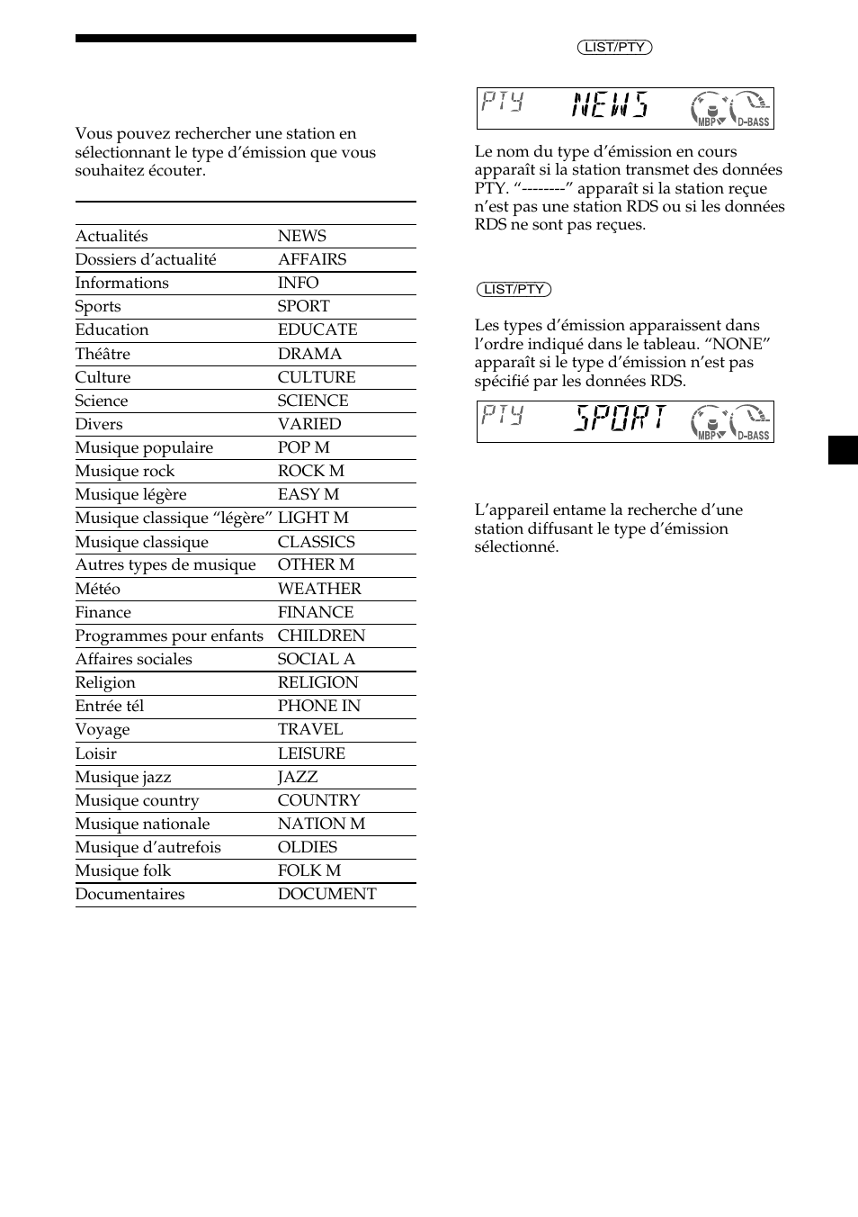 17 syntonisation des stations par type d’émission | Sony CDX-CA600 User Manual | Page 69 / 132