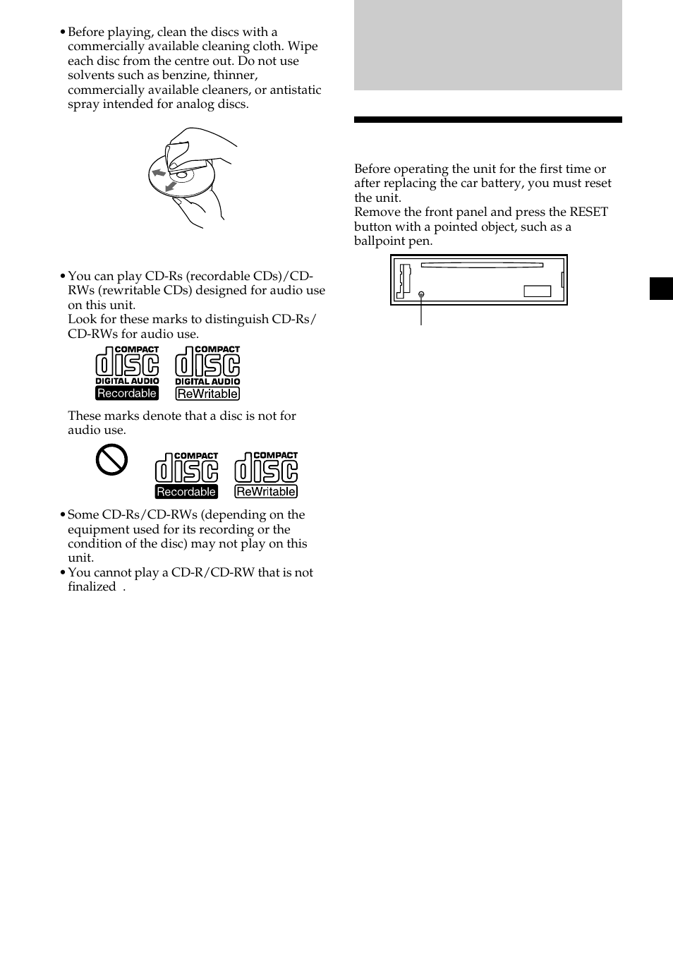 Resetting the unit, Getting started | Sony CDX-CA600 User Manual | Page 7 / 132