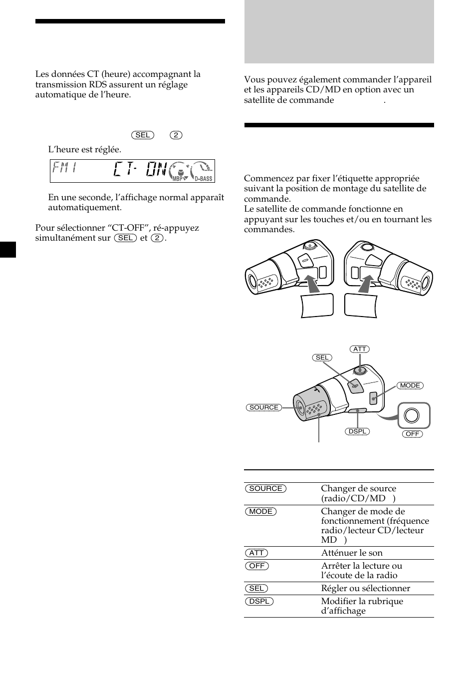 Autres fonctions, Utilisation du satellite de commande, Réglage automatique de l’heure | Sony CDX-CA600 User Manual | Page 70 / 132