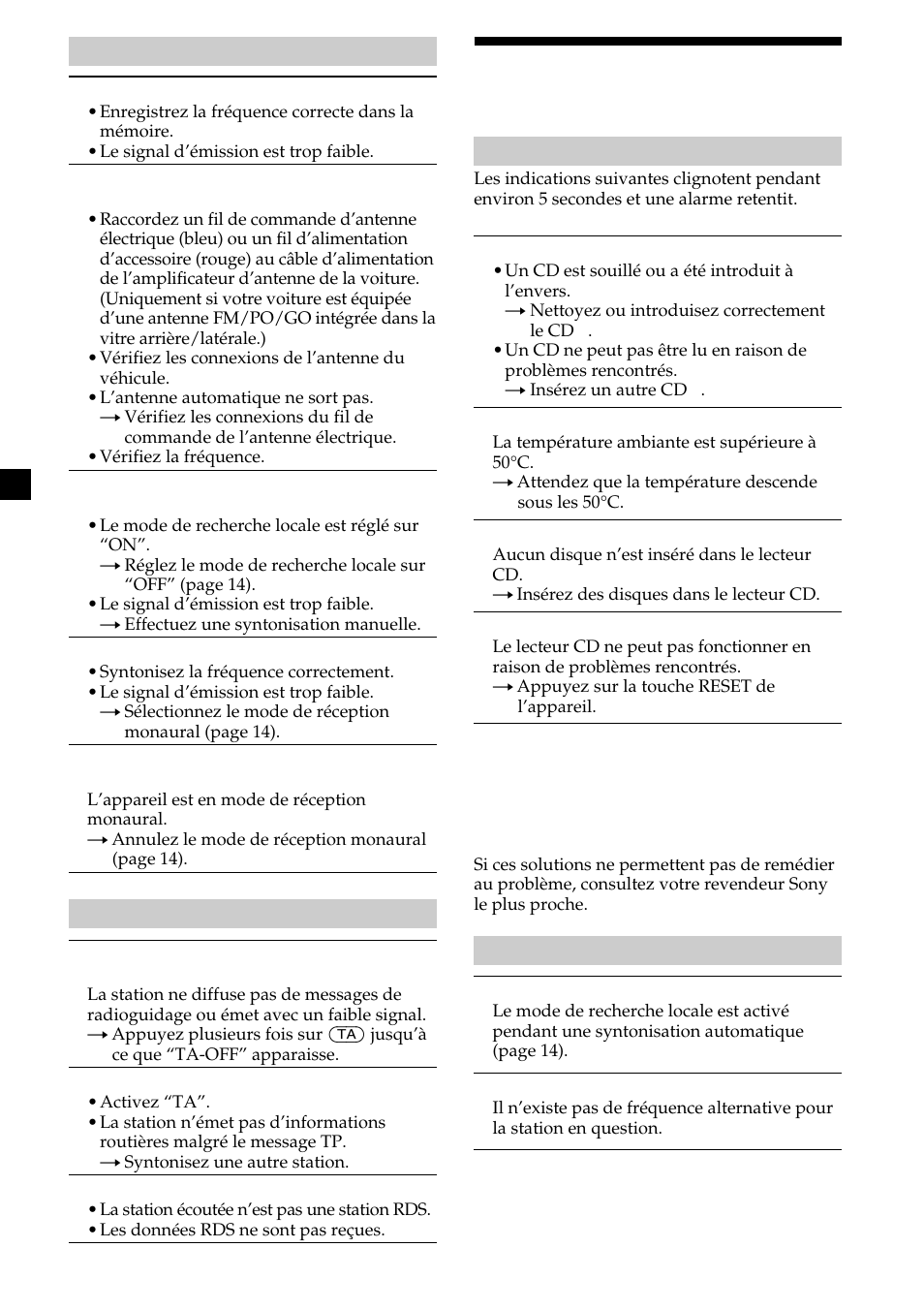 26 affichages d’erreur/ messages | Sony CDX-CA600 User Manual | Page 78 / 132
