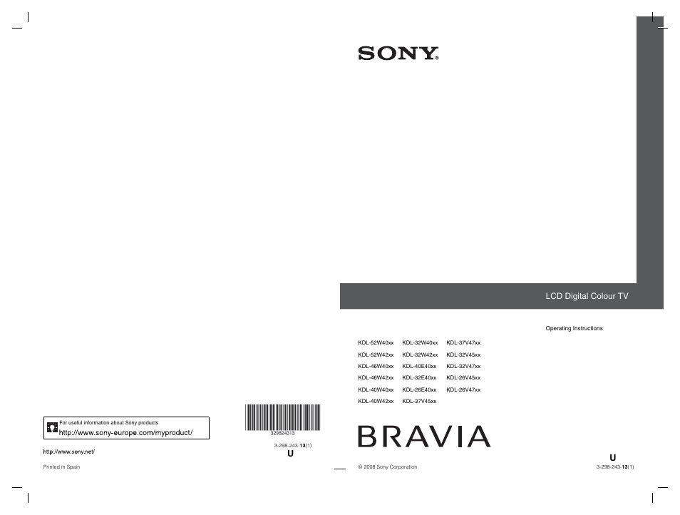 Sony Bravia KDL-26E40xx User Manual | 36 pages