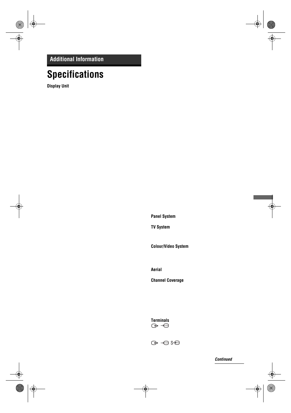 Specifications, Additional information | Sony Bravia KDL-26E40xx User Manual | Page 33 / 36