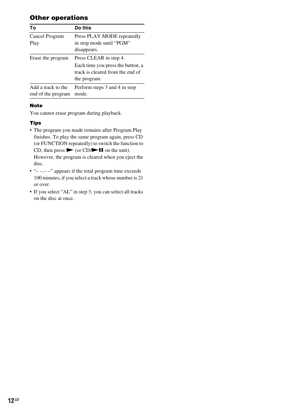 Other operations | Sony CMT-GPX9DAB User Manual | Page 12 / 36