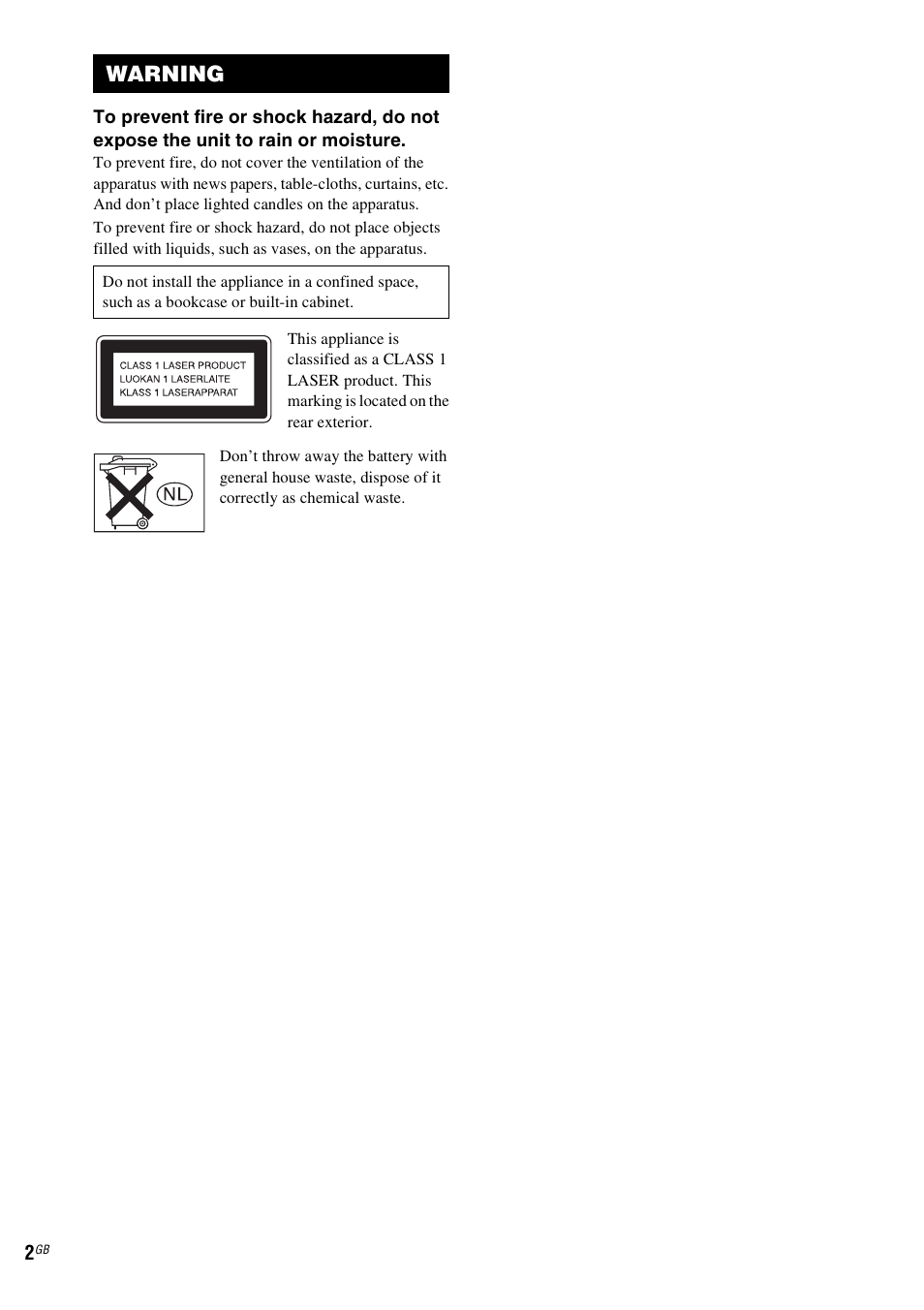 Warning | Sony CMT-GPX9DAB User Manual | Page 2 / 36