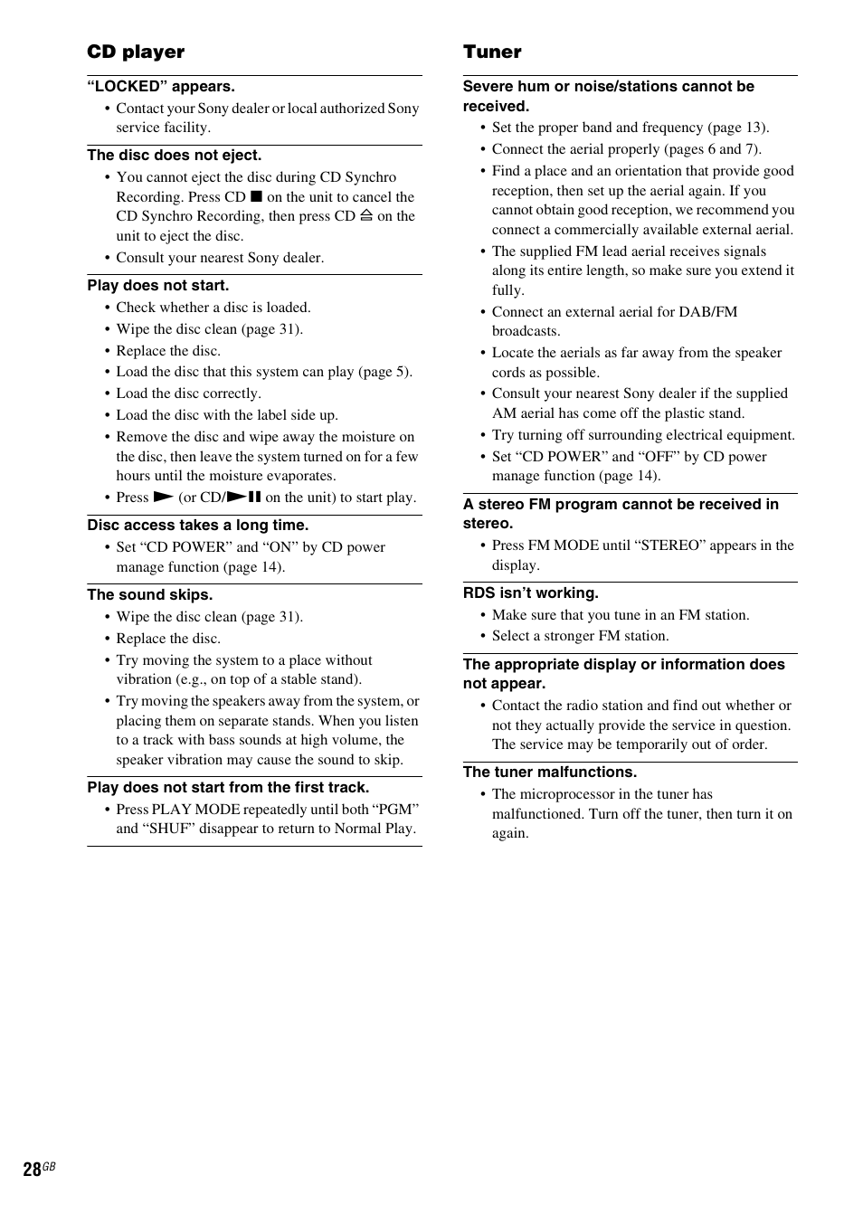 Cd player, Tuner | Sony CMT-GPX9DAB User Manual | Page 28 / 36