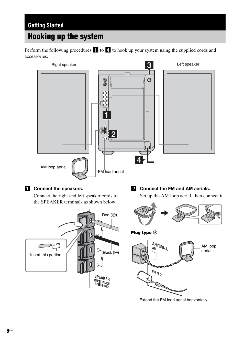Getting started, Hooking up the system | Sony CMT-GPX9DAB User Manual | Page 6 / 36