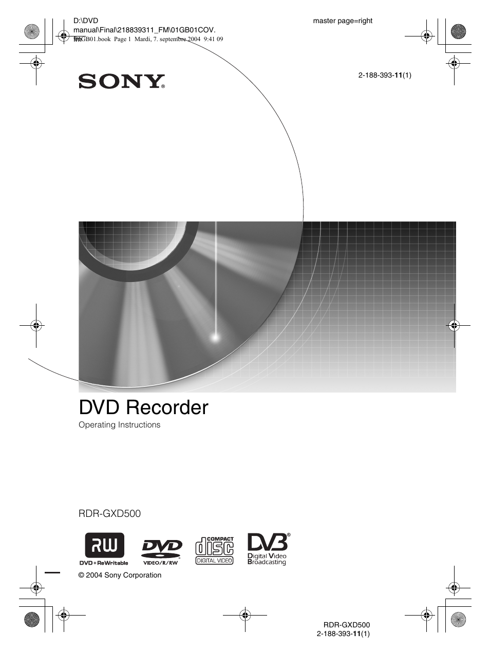 Sony RDR-GXD500 User Manual | 110 pages