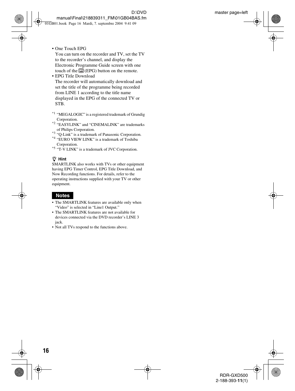 Sony RDR-GXD500 User Manual | Page 16 / 110
