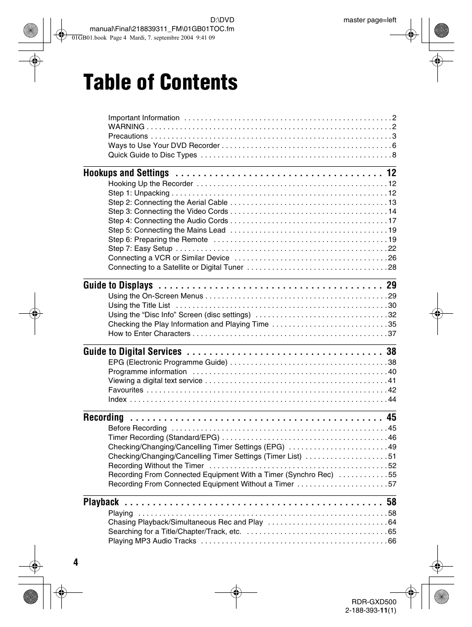 Sony RDR-GXD500 User Manual | Page 4 / 110