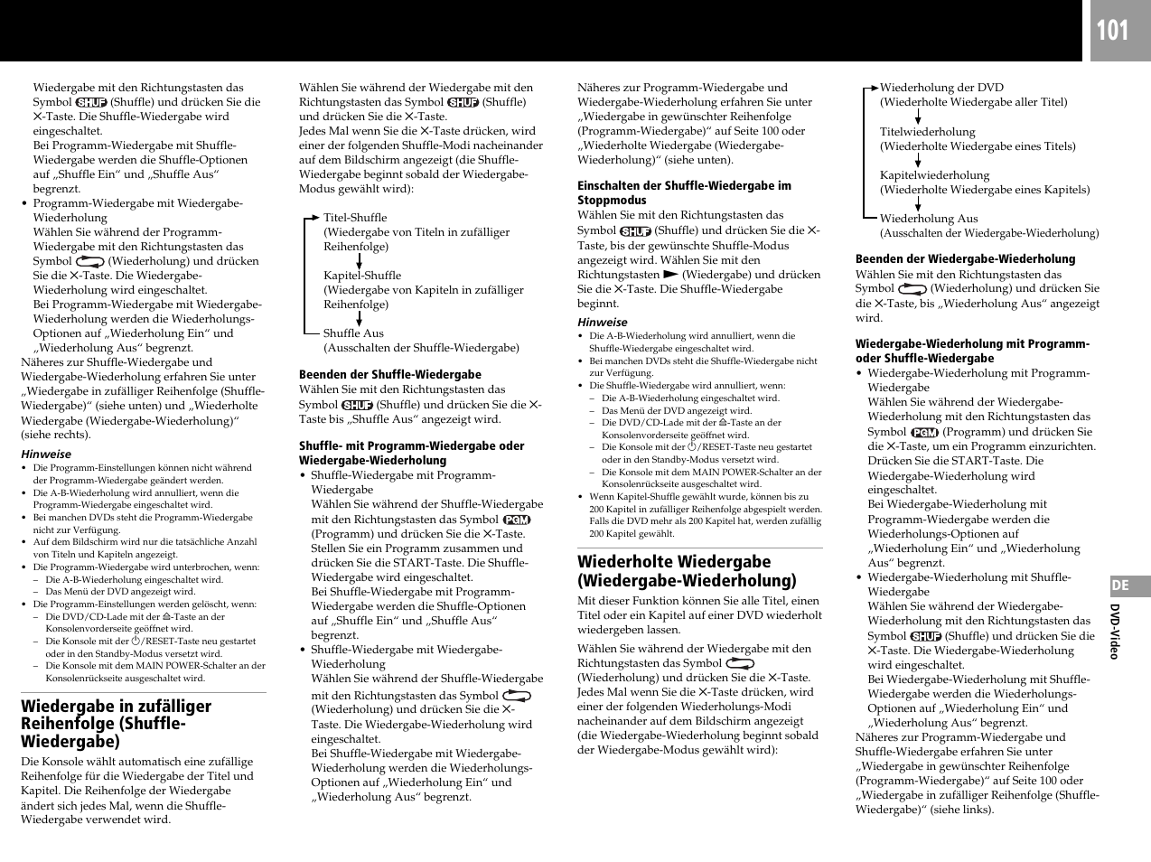 Wiederholte wiedergabe (wiedergabe-wiederholung) | Sony SCPH-50004 SS User Manual | Page 101 / 116