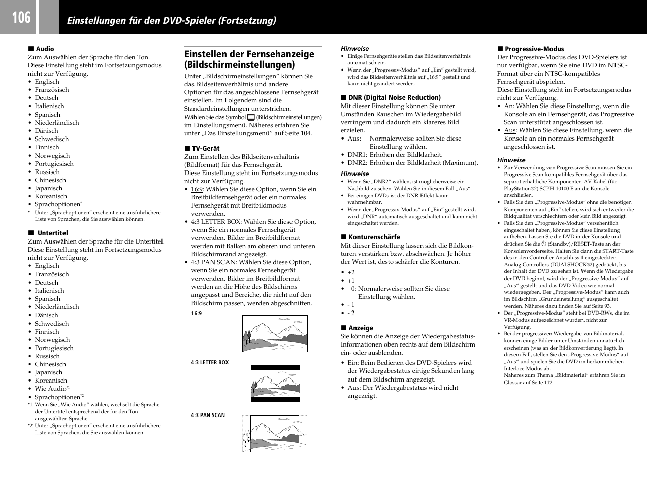 Einstellungen für den dvd-spieler (fortsetzung) | Sony SCPH-50004 SS User Manual | Page 106 / 116