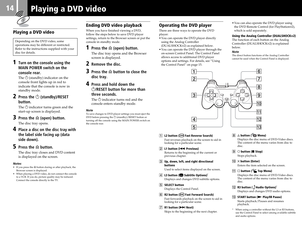 Playing a dvd video | Sony SCPH-50004 SS User Manual | Page 14 / 116