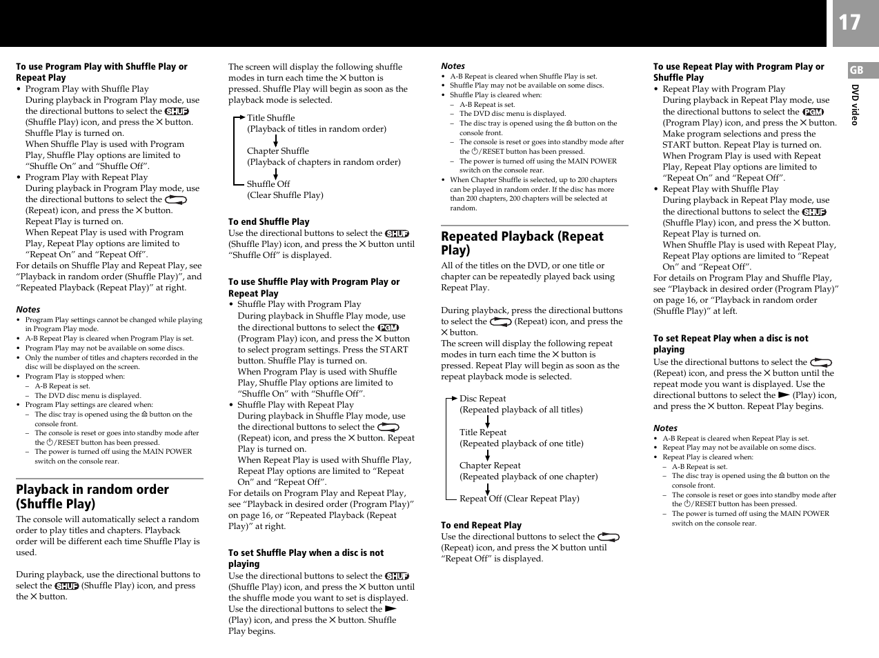 Playback in random order (shuffle play), Repeated playback (repeat play) | Sony SCPH-50004 SS User Manual | Page 17 / 116