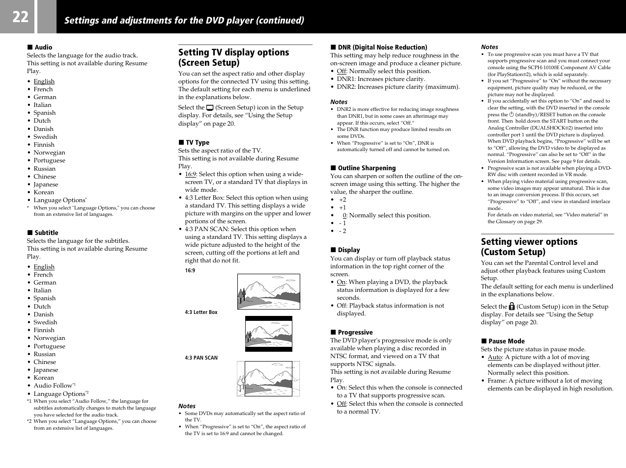 Setting viewer options (custom setup) | Sony SCPH-50004 SS User Manual | Page 22 / 116