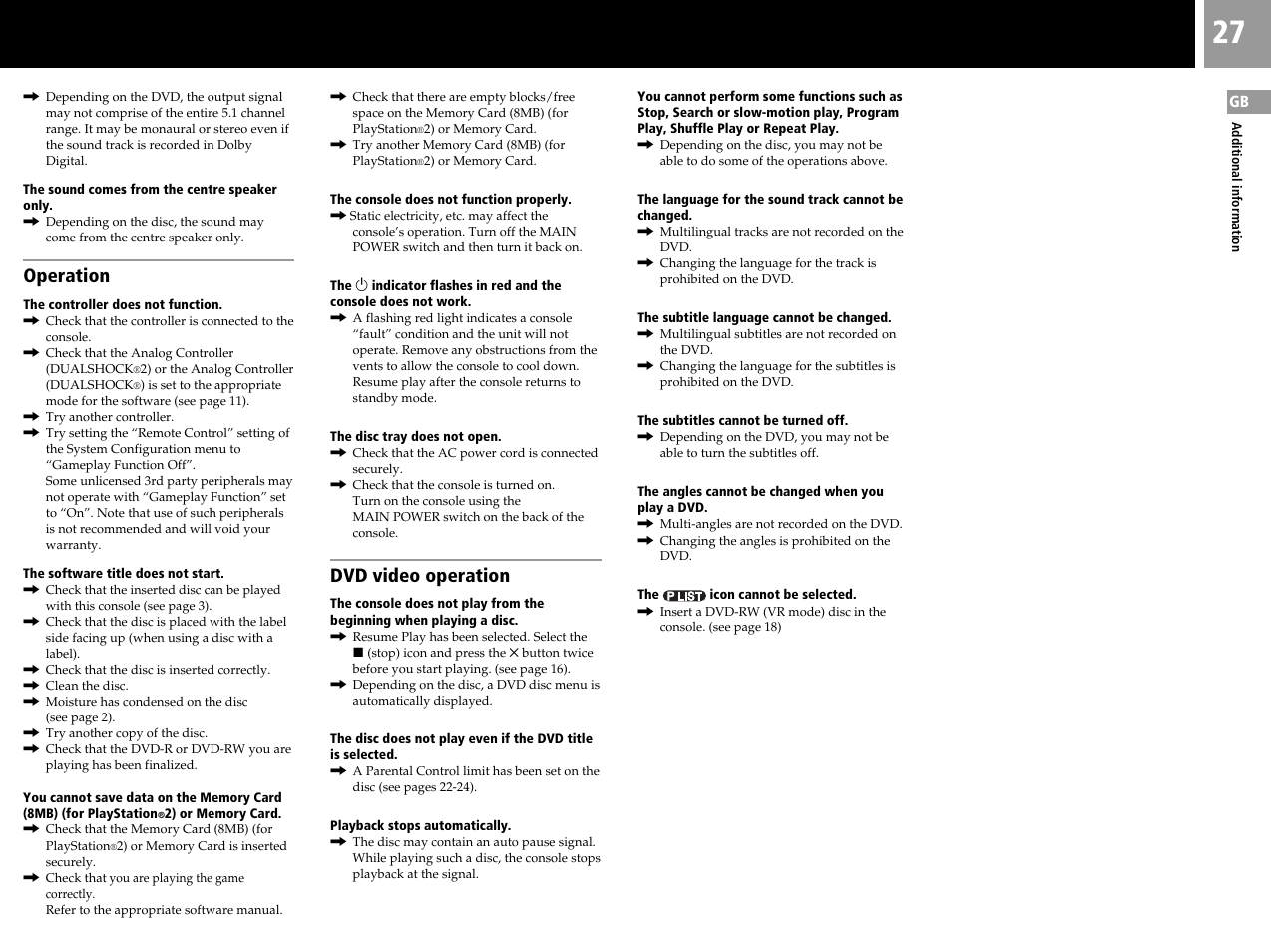 Operation, Dvd video operation | Sony SCPH-50004 SS User Manual | Page 27 / 116