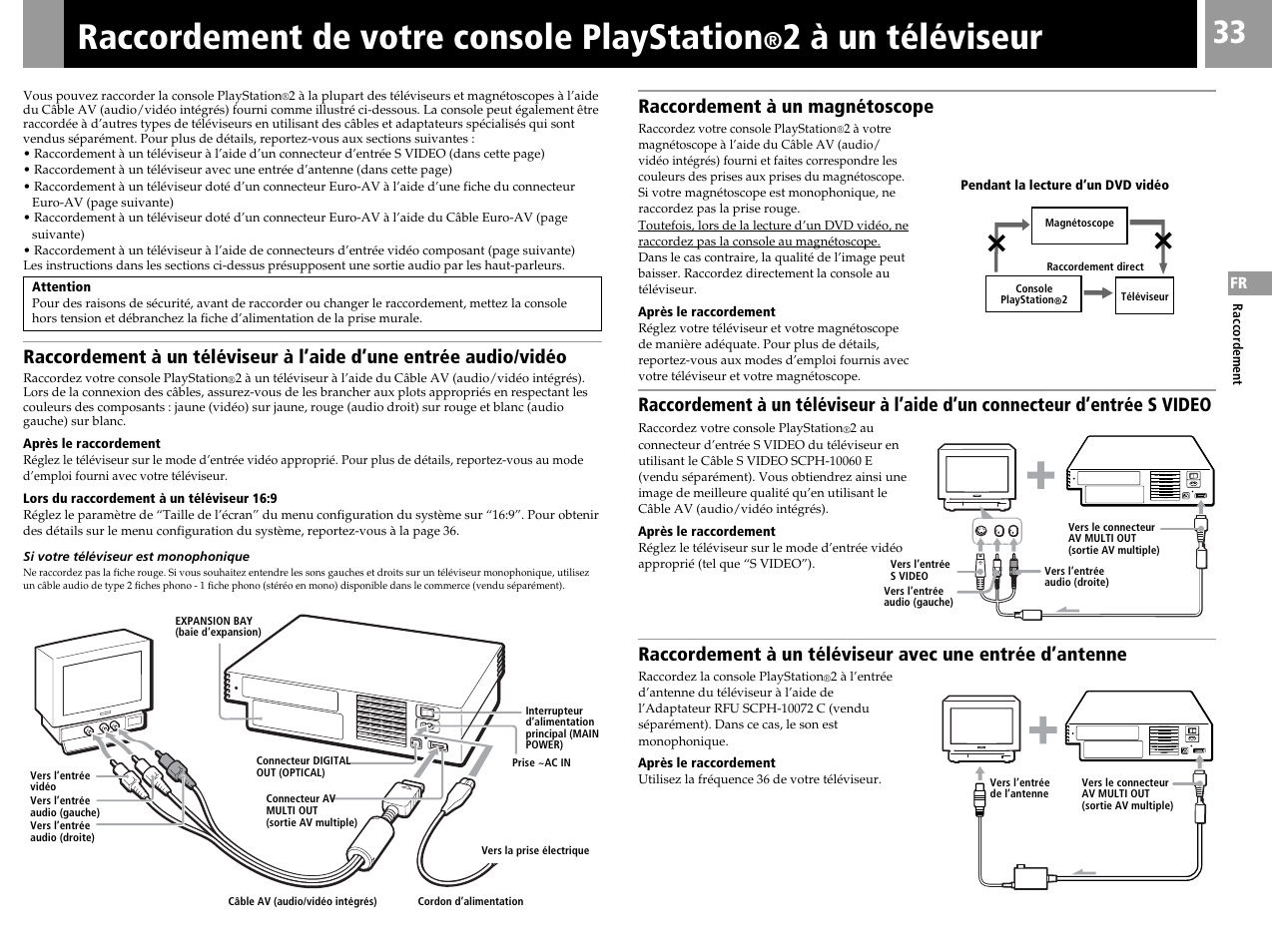 Raccordement de votre console playstation, 2 à un téléviseur, Raccordement à un magnétoscope | Sony SCPH-50004 SS User Manual | Page 33 / 116