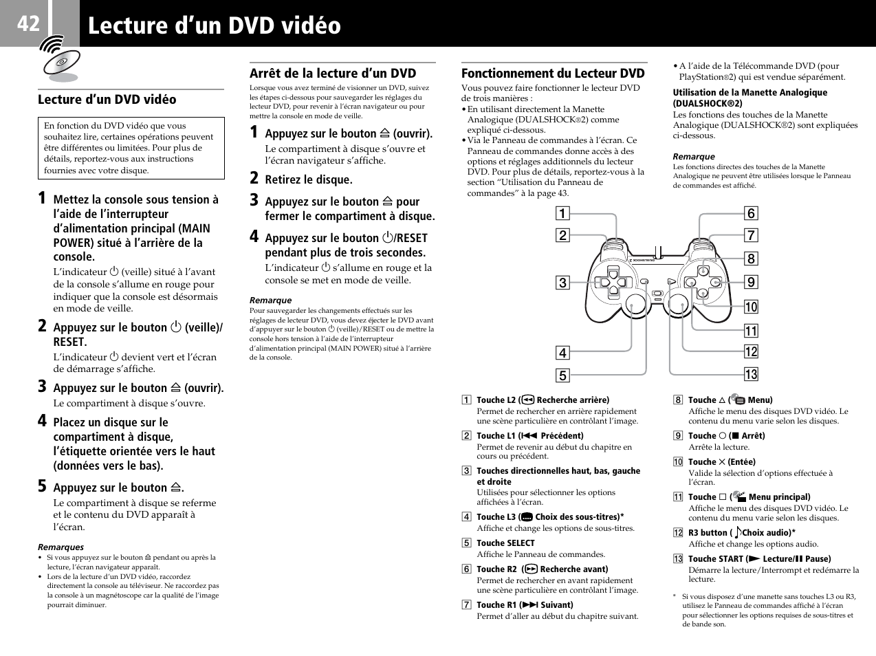 Lecture d’un dvd vidéo | Sony SCPH-50004 SS User Manual | Page 42 / 116