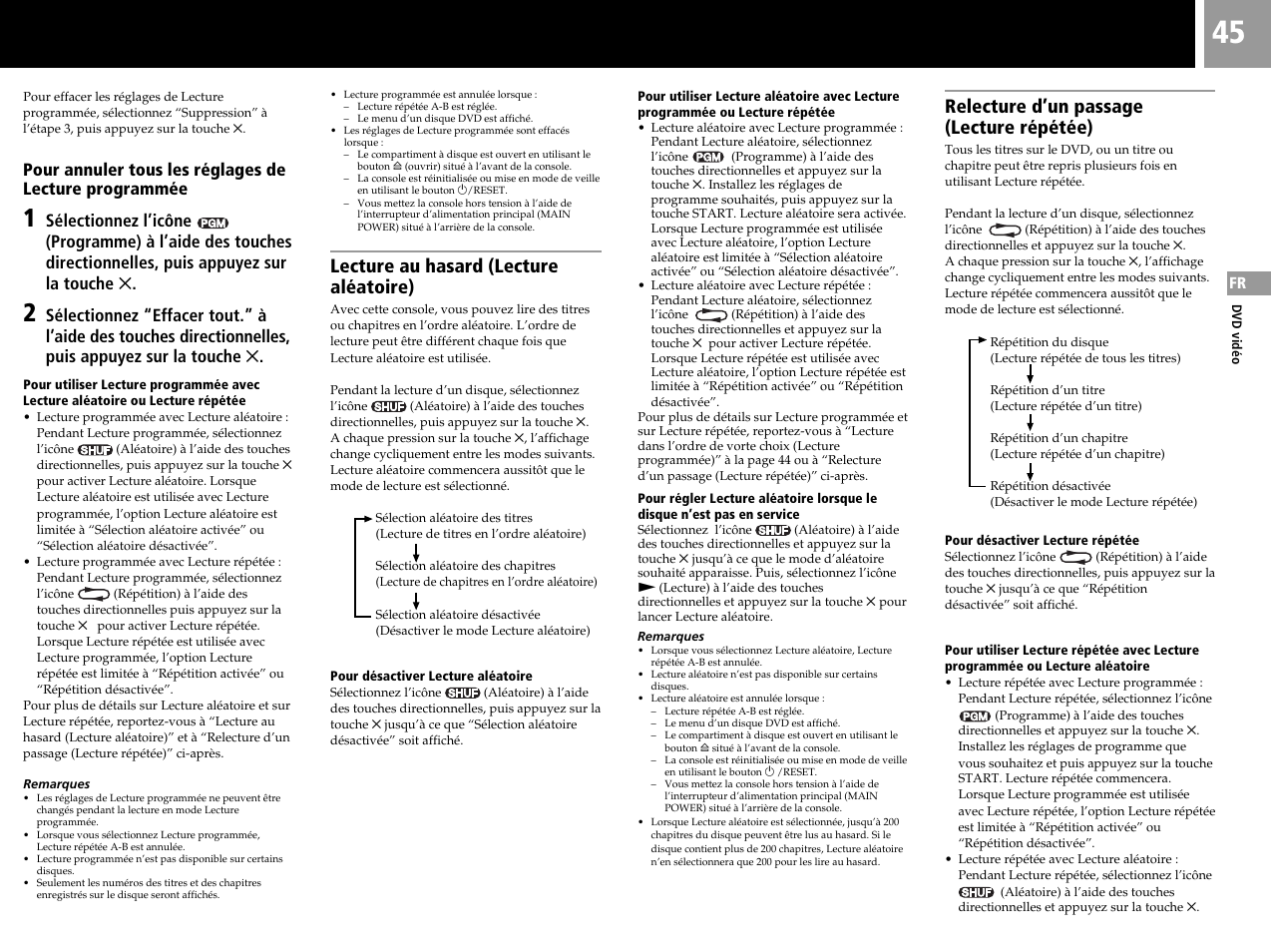 Lecture au hasard (lecture aléatoire), Relecture d’un passage (lecture répétée) | Sony SCPH-50004 SS User Manual | Page 45 / 116