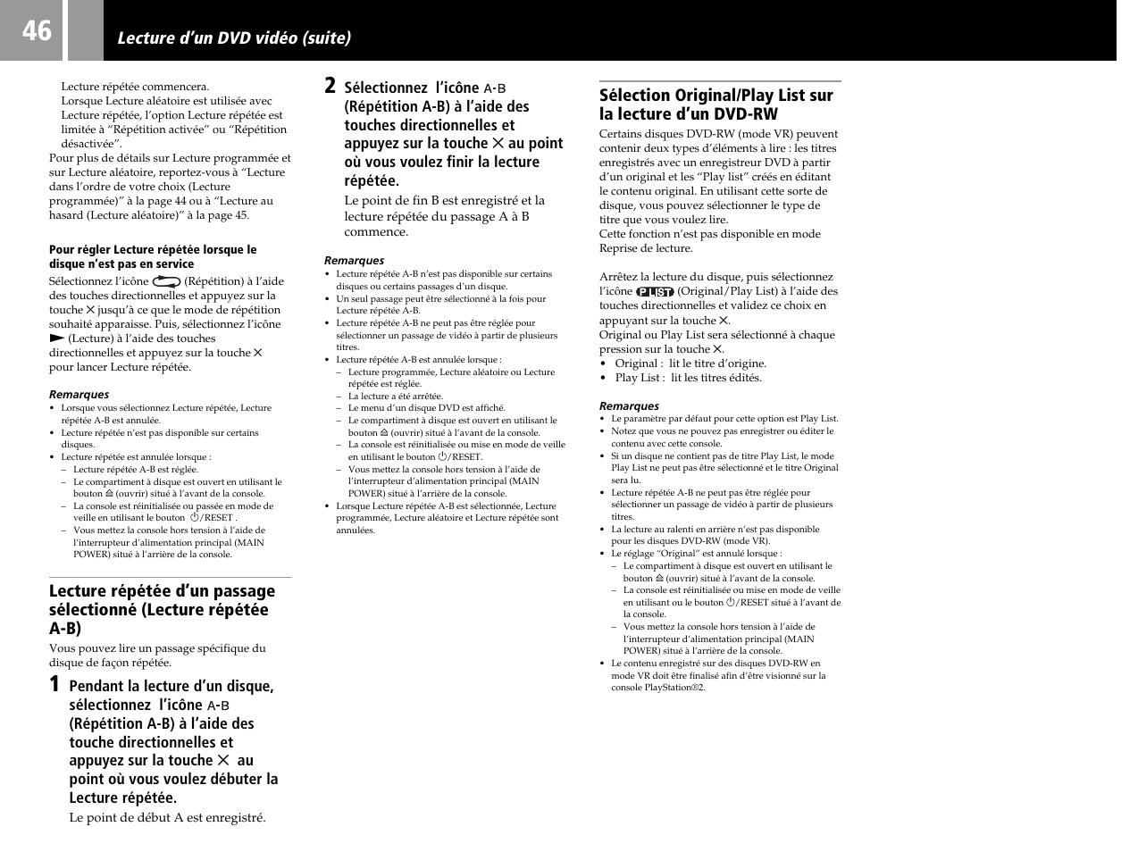 Lecture d’un dvd vidéo (suite) | Sony SCPH-50004 SS User Manual | Page 46 / 116