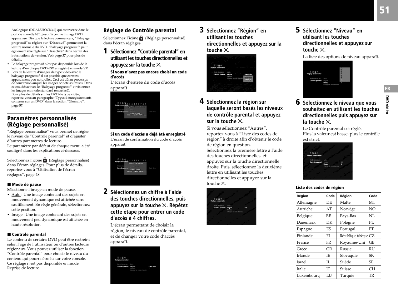 Paramètres personnalisés (réglage personnalisé) | Sony SCPH-50004 SS User Manual | Page 51 / 116