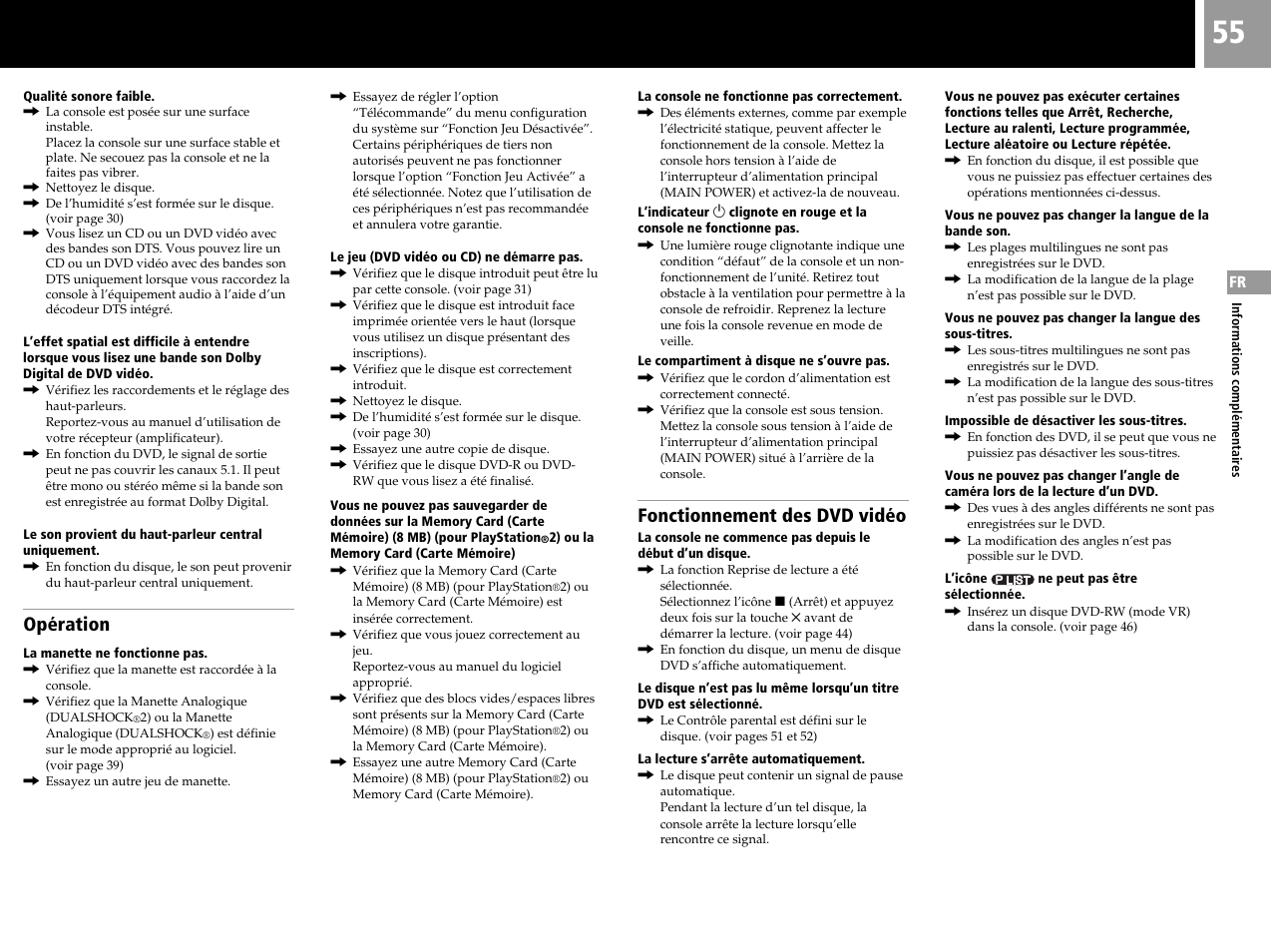 Opération, Fonctionnement des dvd vidéo | Sony SCPH-50004 SS User Manual | Page 55 / 116