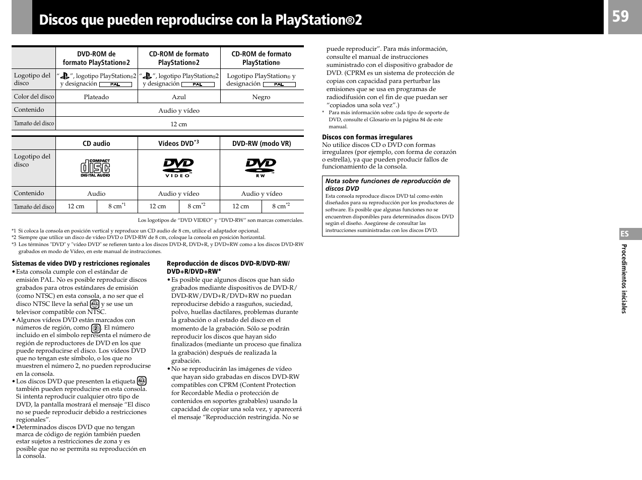 Discos que pueden reproducirse con la playstation | Sony SCPH-50004 SS User Manual | Page 59 / 116