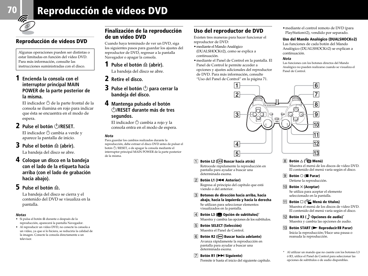 Reproducción de vídeos dvd | Sony SCPH-50004 SS User Manual | Page 70 / 116