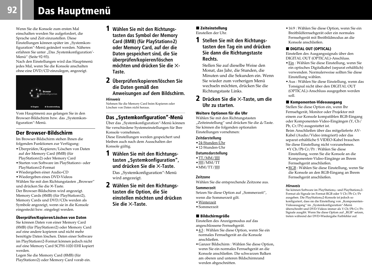 Das hauptmenü | Sony SCPH-50004 SS User Manual | Page 92 / 116