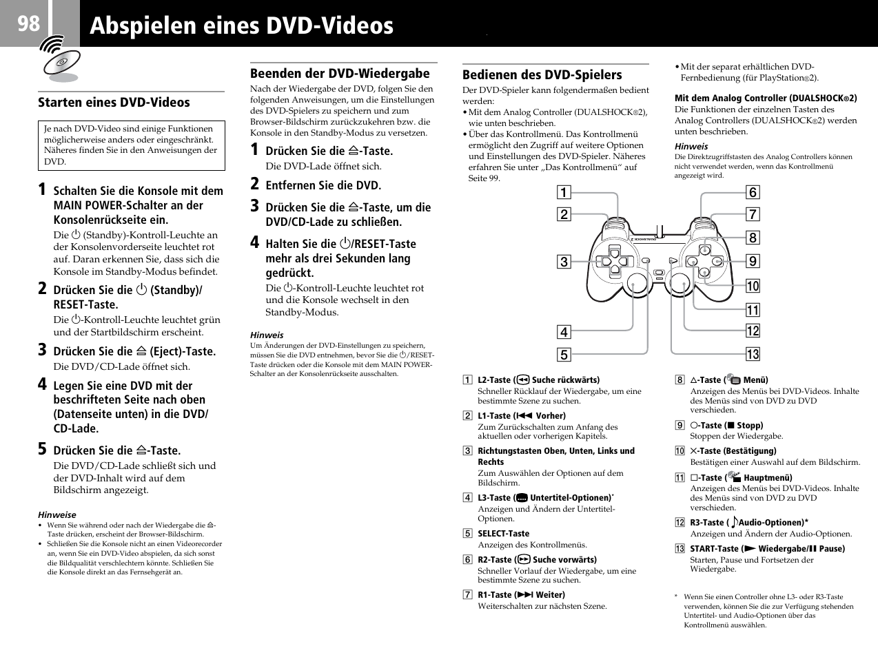 Abspielen eines dvd-videos | Sony SCPH-50004 SS User Manual | Page 98 / 116