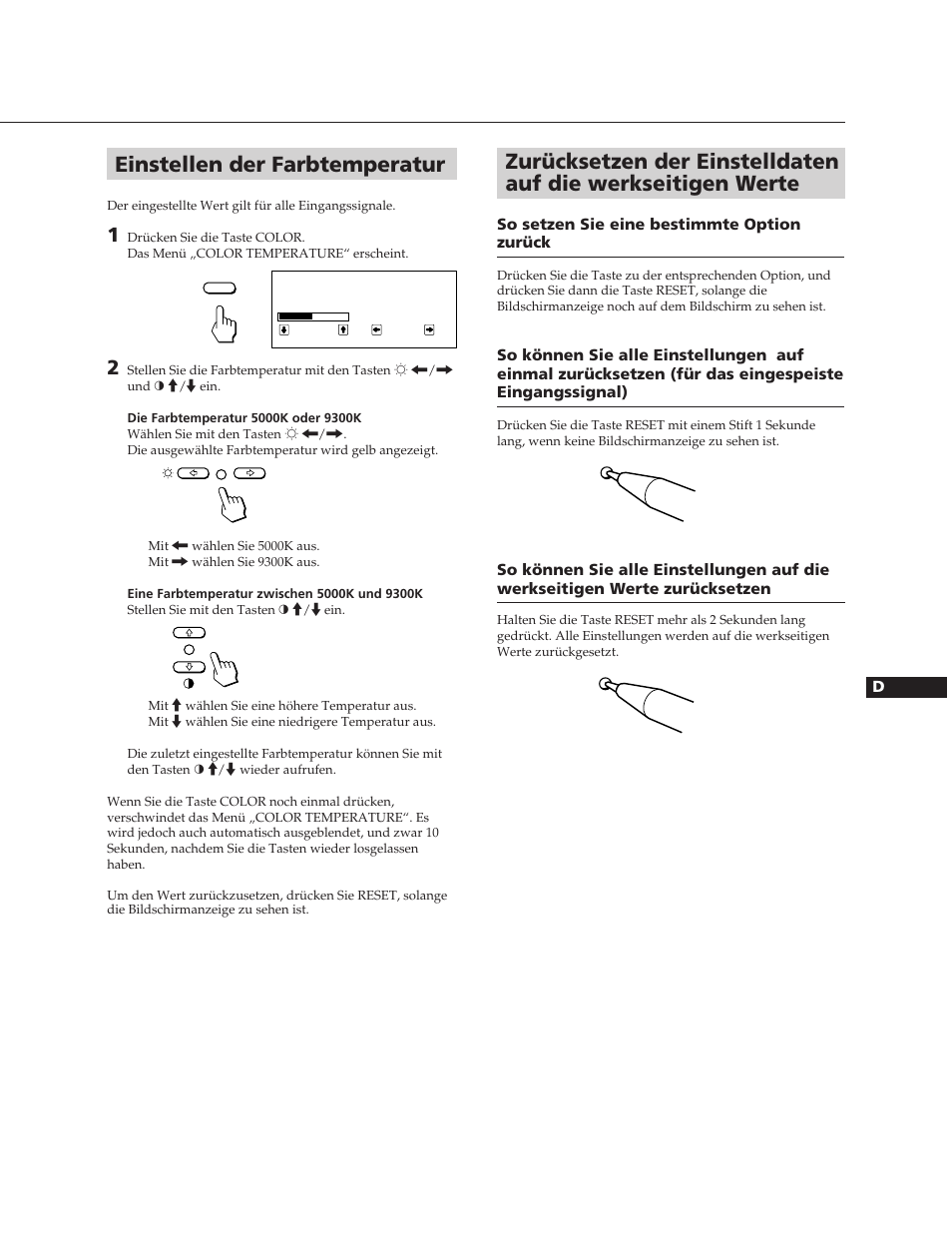 Einstellen der farbtemperatur | Sony CPD-100SFT User Manual | Page 23 / 44