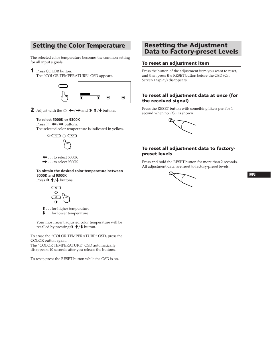 Setting the color temperature | Sony CPD-100SFT User Manual | Page 7 / 44