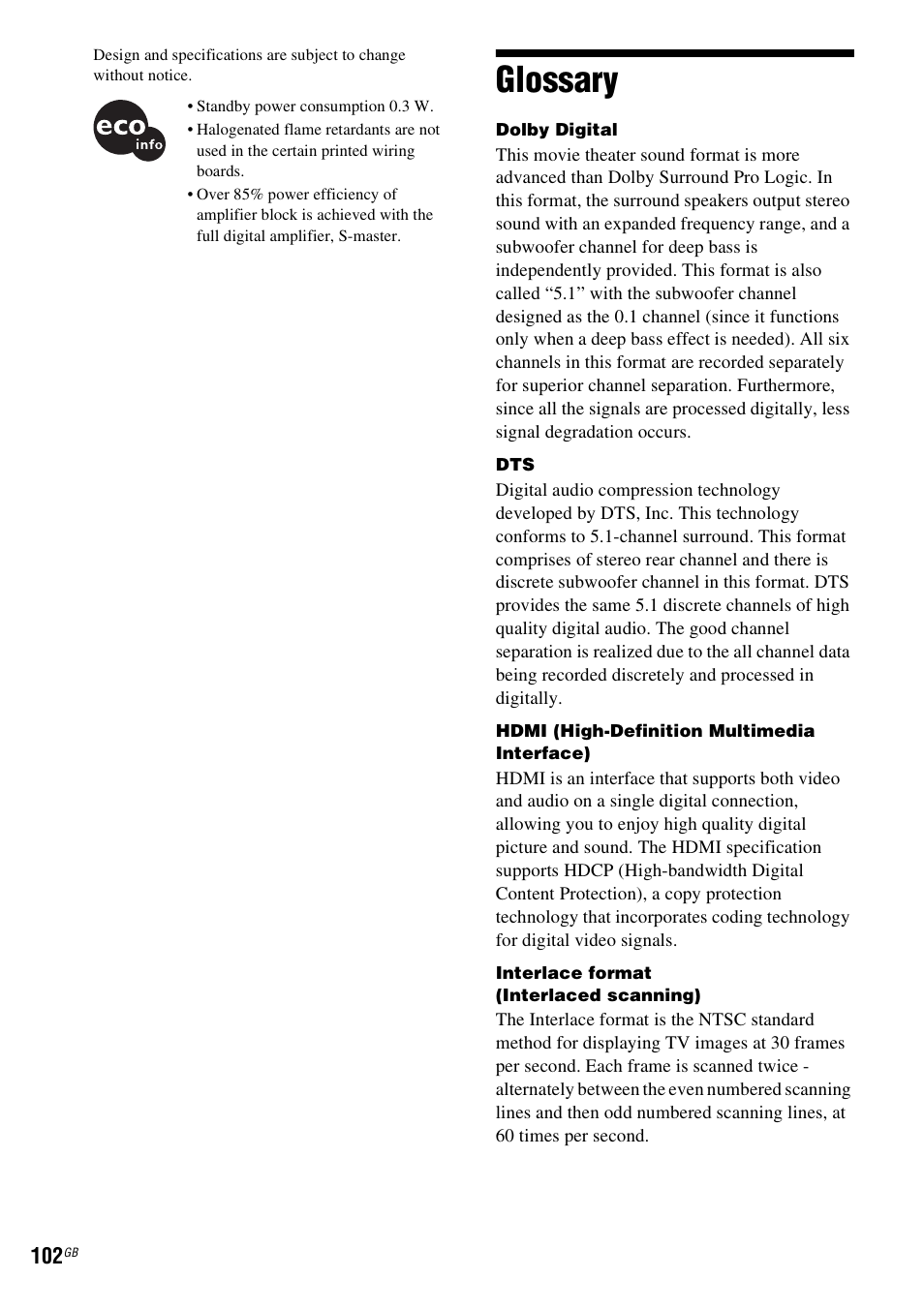 Glossary | Sony 3-398-069-14(1) User Manual | Page 102 / 115
