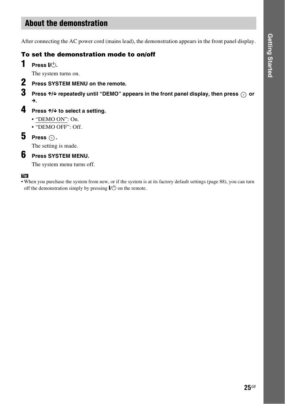 About the demonstration | Sony 3-398-069-14(1) User Manual | Page 25 / 115