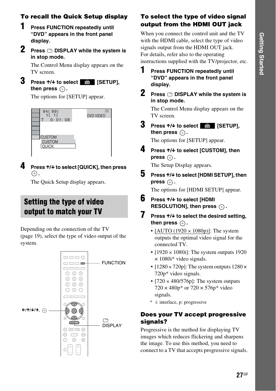 Setting the type of video output to match your tv | Sony 3-398-069-14(1) User Manual | Page 27 / 115