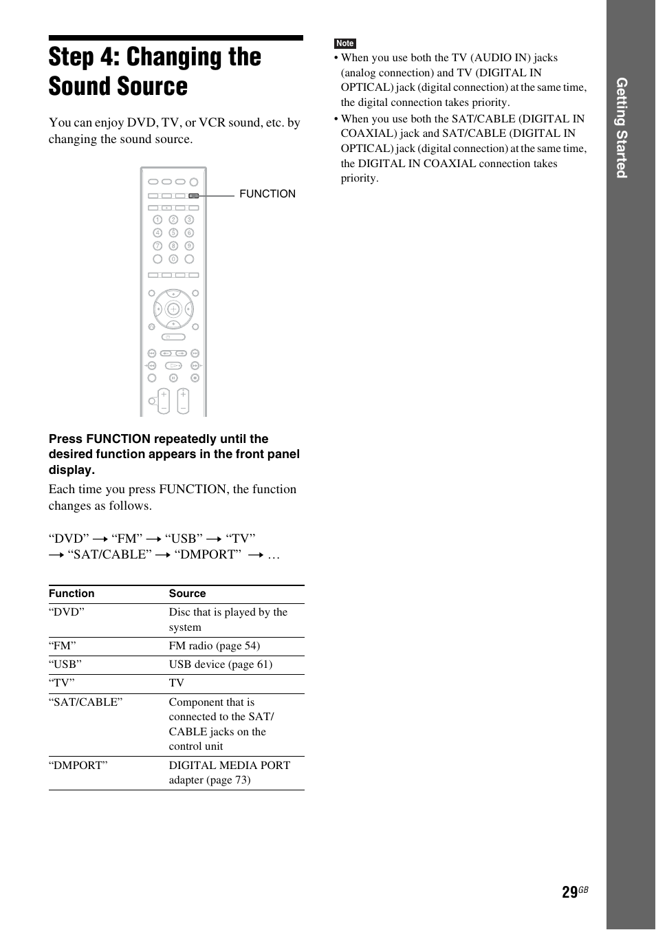 Step 4: changing the sound source, Step 4: changing the sound, Source | Sony 3-398-069-14(1) User Manual | Page 29 / 115