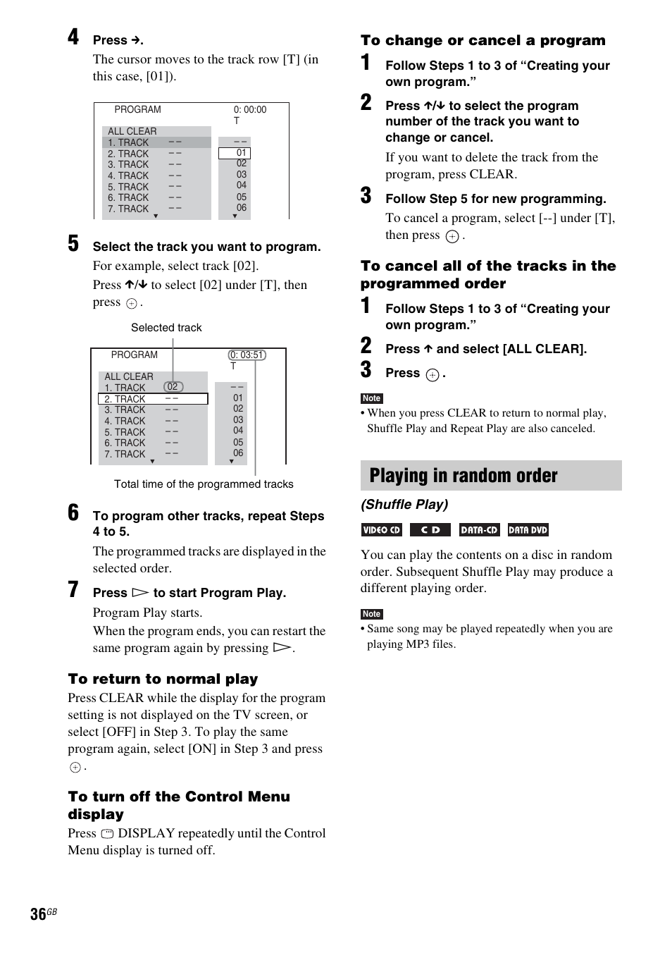 Playing in random order | Sony 3-398-069-14(1) User Manual | Page 36 / 115