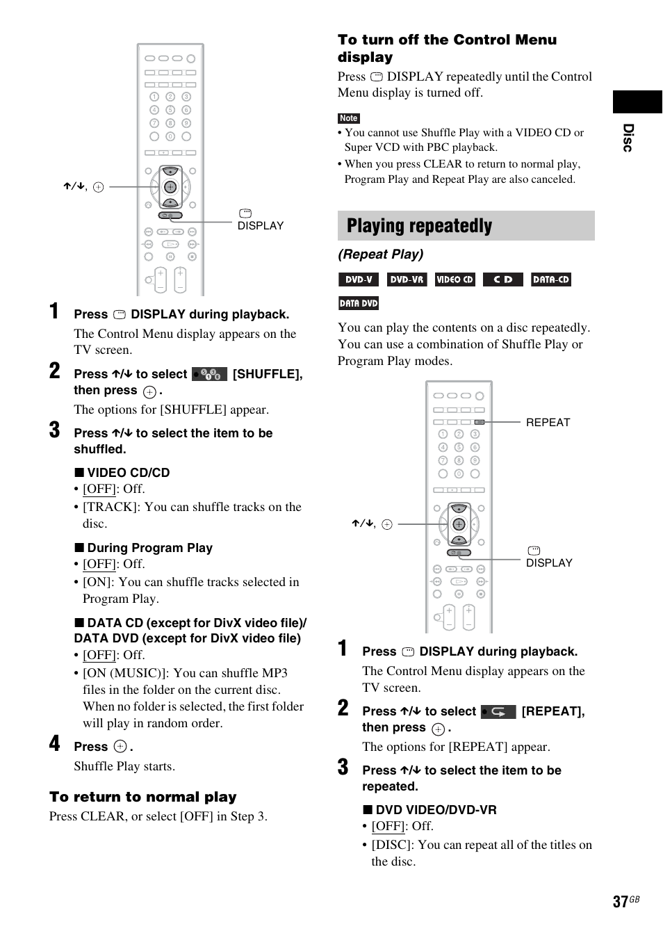 Playing repeatedly | Sony 3-398-069-14(1) User Manual | Page 37 / 115