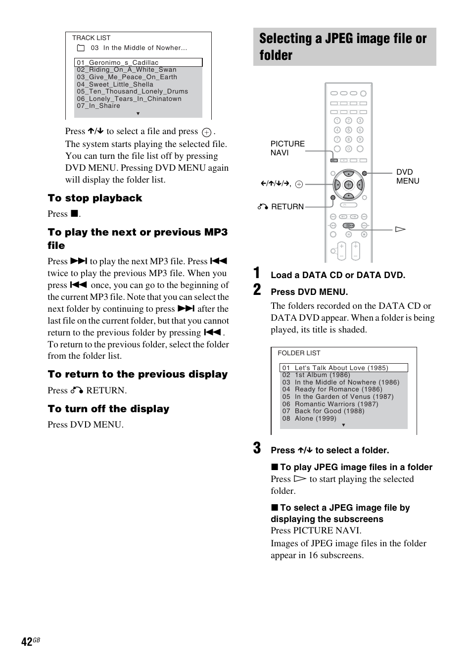 Selecting a jpeg image file or folder | Sony 3-398-069-14(1) User Manual | Page 42 / 115