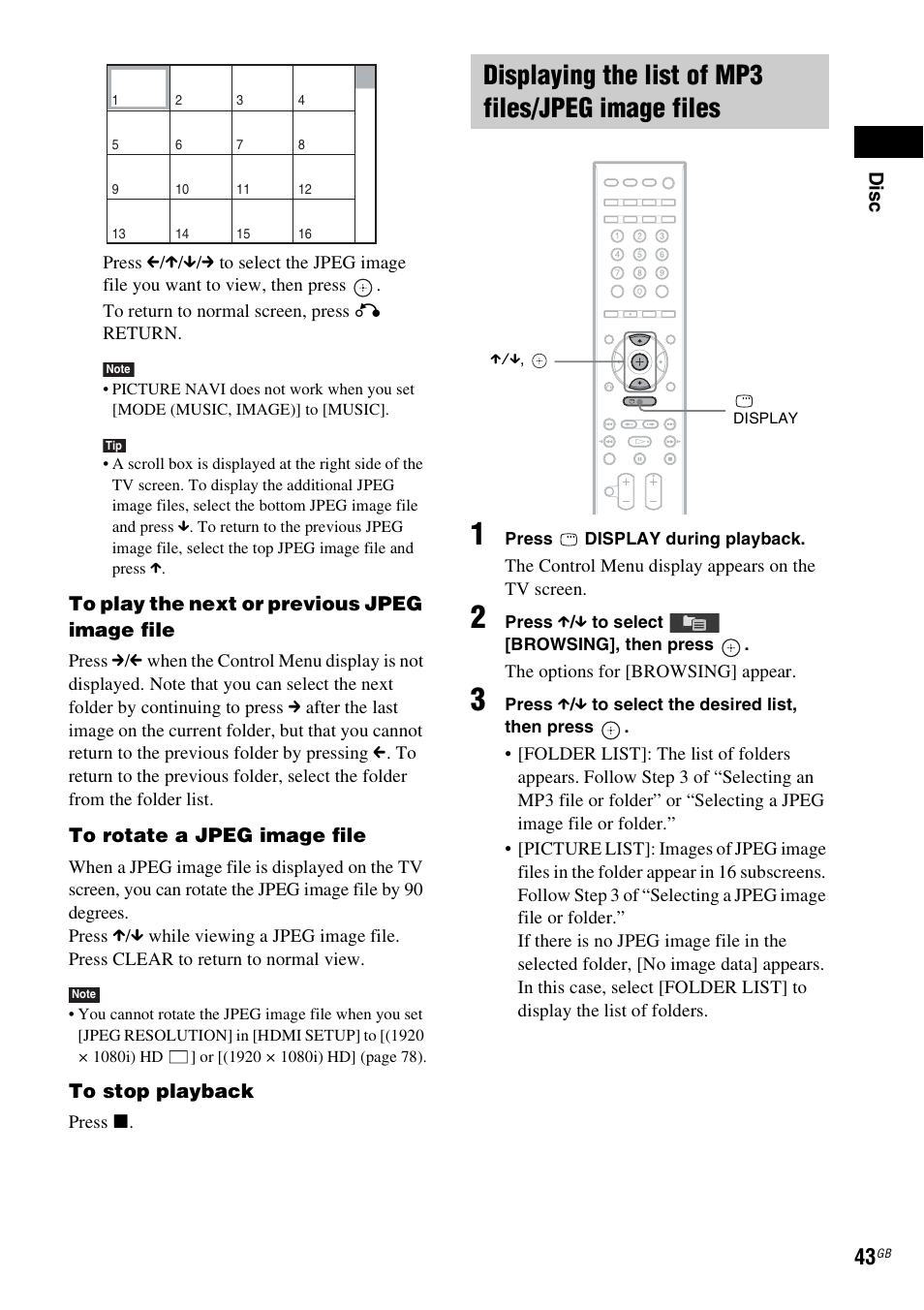 Displaying the list of mp3 files/jpeg image files | Sony 3-398-069-14(1) User Manual | Page 43 / 115