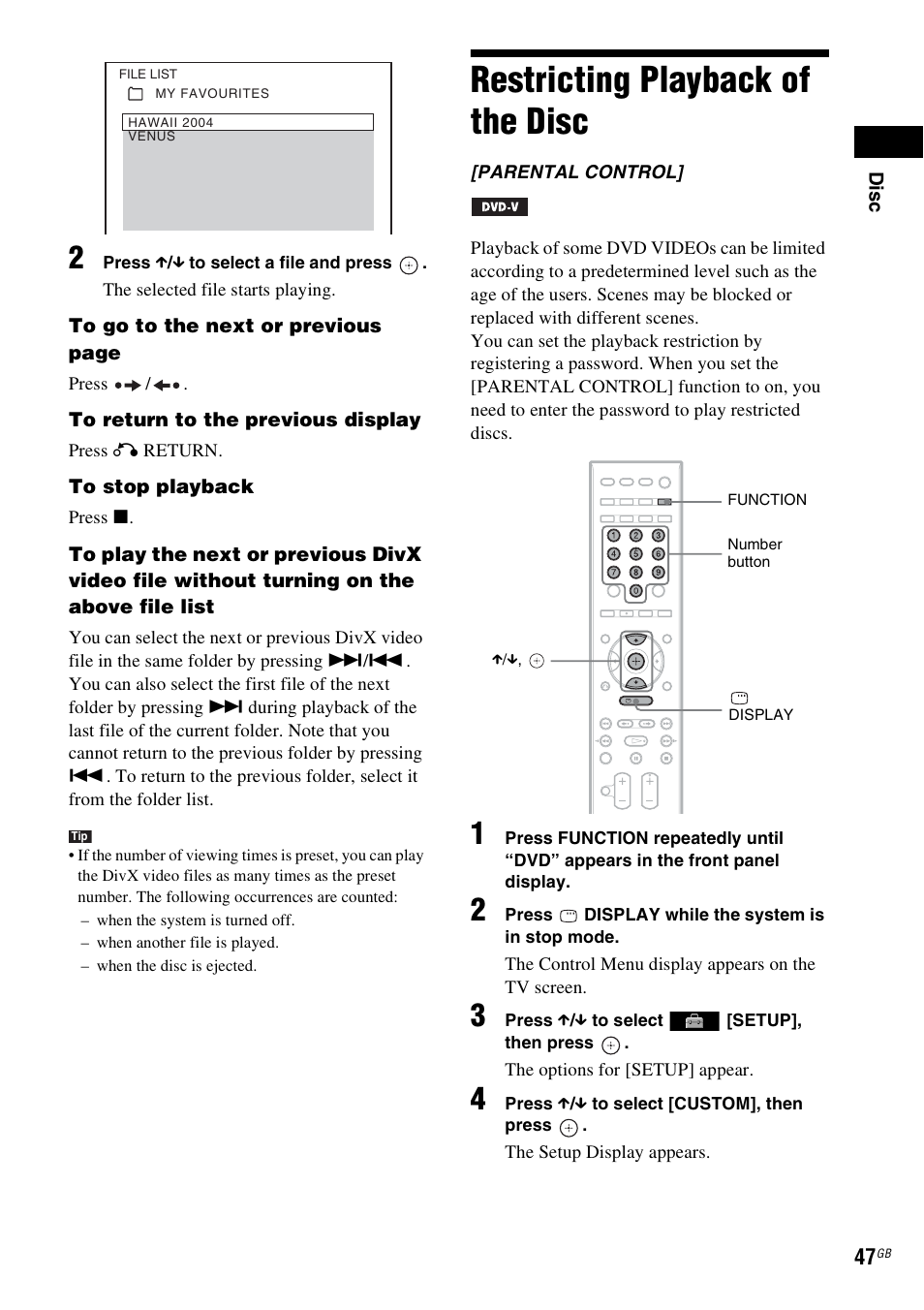 Restricting playback of the disc | Sony 3-398-069-14(1) User Manual | Page 47 / 115