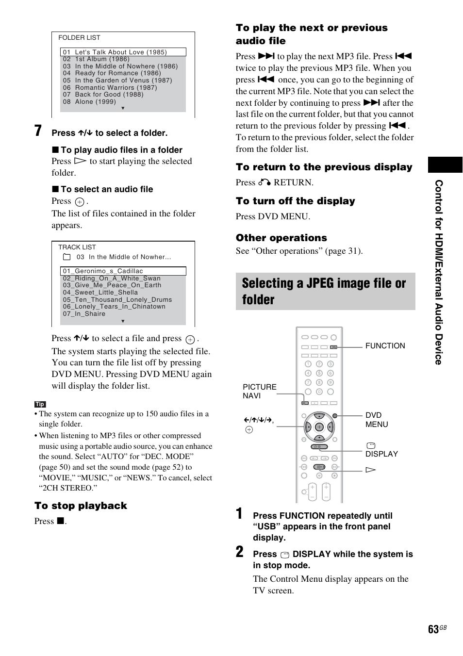 Selecting a jpeg image file or folder | Sony 3-398-069-14(1) User Manual | Page 63 / 115