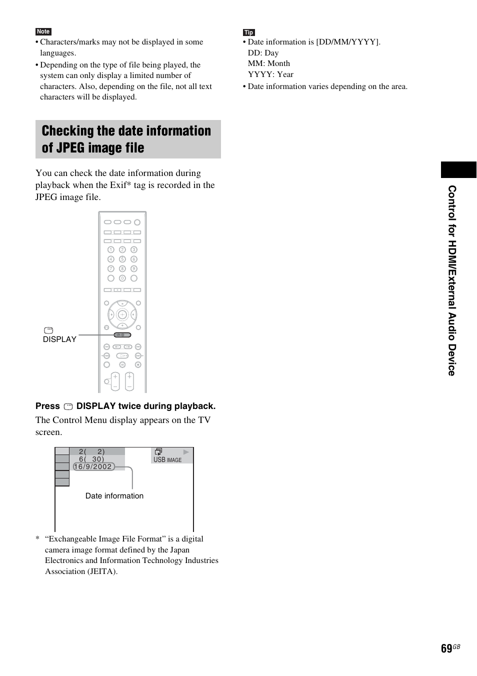 Checking the date information of jpeg image file | Sony 3-398-069-14(1) User Manual | Page 69 / 115